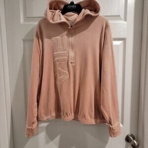 FILA Hoodie XL Misty Rose 90s Velvet Velour Quarter Zip Pullover Women's